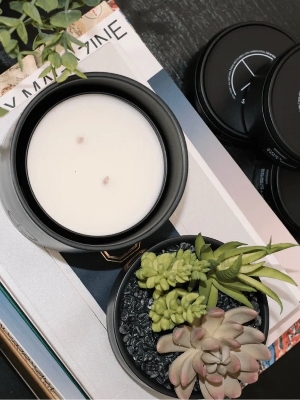 NEW Compact Storage Hidden Candle Beach Bungalow | Scented Candle Faux Succulent